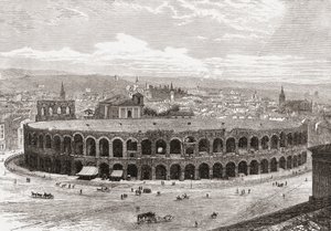 Veronan areena, Piazza Bra, Verona, Italia 1800-luvun lopulla. Teoksesta Italian Pictures by Rev. Samuel Manning, julkaistu noin vuonna 1890. tekijältä Reverend Samuel Manning
