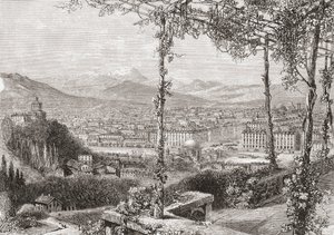 Torinossa Italiassa 1800-luvun lopulla. Teoksesta Italian Pictures by Rev. Samuel Manning, julkaistu noin vuonna 1890. tekijältä Reverend Samuel Manning