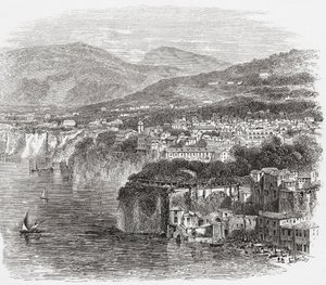 Näkymä Sorrentosta, Campaniasta, Etelä-Italiasta, 1800-luvun lopulla. Teoksesta Italian Pictures by Rev. Samuel Manning, julkaistu noin vuonna 1890. tekijältä Reverend Samuel Manning