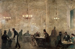 Kahvila, c. 1860-65 (öljy peltille) tekijältä Ricardo Balaca y Canseco