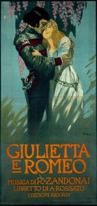 Juliste Riccardo Zandonain oopperaan Romeo ja Julia tekijältä Riccardo Zandonai