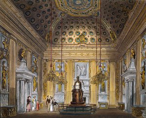 Domed room, kaiverrus Thomas Sutherland (1785-1838), perustuu Richard Cattermole (1795-1858) suunnitteluun, The History of the Royal Residences tekijältä Richard (after) Cattermole