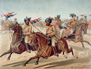 Scouts of the 10th Bengal Lancers (field Service Kit), anglo-intialainen armeija 1880-luvulla (väri litho)