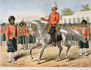 7. Bengalin jalkaväki paraatissa, anglo-intialainen armeija 1880-luvulla (väri litho)