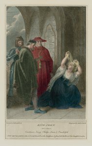 Kuvitus Shakespearen King John, näytös III, kohtaus 4 (värikaiverrus)