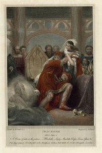 Kuvitus Shakespearen Macbethille, näytös III, kohtaus 4 (värikaiverrus)