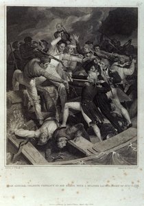 Kontra-amiraali Nelsonin konflikti proomussaan espanjalaisen laukaisun kanssa yöllä 3. heinäkuuta 1797, kaiverrus A. Smith, julkaissut Cadell & Davies, toukokuu 1809 (kaiverrus)