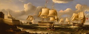 H.M.S.Queen in Valetta / maalaus R.B.Spencer, 1848