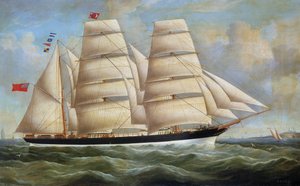 Purjelaiva "Minero" täydellä purjeella, rakennettu vuonna 1866 Glasgow