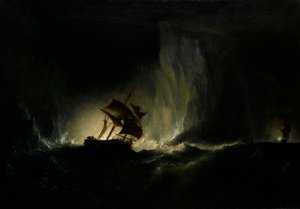 HMS "Erebus" kulkee jäävuorten ketjun läpi. tekijältä Richard Bridges Beechey