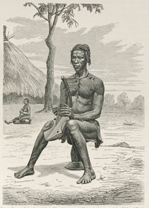 Azandehin tai Nyam-Nyamsin harppusoitin, prof. Friedrich Ratzelin teoksesta "Ihmiskunnan historia", pub. vuonna 1904