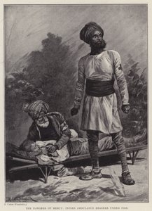Armon vaarat, Intian Ambulanssin kantajat tulen alla (litho) tekijältä Richard Caton II (after) Woodville