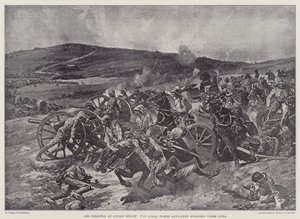 Katastrofi Koorn Spruitissa, Royal Horse Artillery työskentelee aseillaan (litho) tekijältä Richard Caton II (after) Woodville