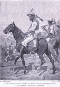 Native road menders, teoksesta After Pretoria: The Guerilla War, jonka on julkaissut Harmsworth Bros Limited, 1901. tekijältä Richard Caton Woodville
