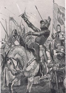 Henry Hotspurin kuolema, 21. heinäkuuta 1403, kuva julkaisusta "British Battles on Land and Sea", julkaisija Cassell, Lontoo, n. 1910 tekijältä Richard Caton Woodville