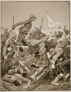 Seaforth Highlanders hyökkäämässä zarebaa vastaan Atbaran taistelussa, esimerkki teoksesta "Battles of the Nineteenth Century", osa. V: Kampanjat 90-luvulla, kirjoittanut A. Hilliard Atteridge tekijältä Richard Caton Woodville