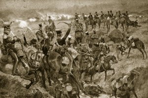 Dragoons at Talavera, kuvitus "Hutchinsonin tarinasta brittiläisestä kansasta", n. 1923 tekijältä Richard Caton Woodville junior