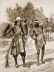 Dampier tutkii bumerangia Australiassa, kuvitus teoksesta 
