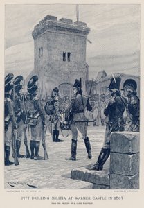Pitt harjoittaa miliisiä Walmerin linnassa vuonna 1803.