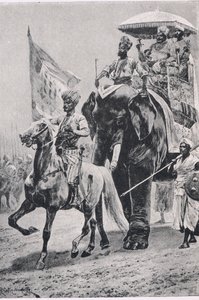 Siraj-ud-Daulah Plasseyssa, 23. kesäkuuta 1757, kuva brittiläisistä taisteluista maalla ja merellä, 1915 tekijältä Richard Caton Woodville junior