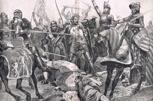 The Last Stand by John II France at the Battle of Poitiers, kuvitus muodossa "British Battles on Land and Sea", julkaisija Cassell, Lontoo, noin 1910