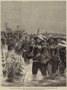 Zulusota, HMS Shahin merimiehet ylittävät joen Ekowen auttamiseksi.