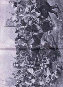 Ratsuväkikonflikti Ramillesin taistelussa 3. toukokuuta 1706, kuva brittiläisistä taisteluista maalla ja merellä, 1915 tekijältä Richard Caton Woodville junior