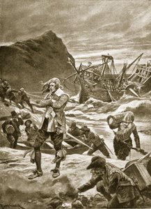 Haaksirikkoutunut Bermudoille, 1609, kuvitus teoksesta "Hutchinson