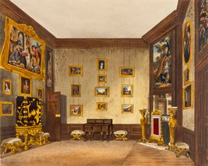Kuninkaan kirjoituskaappi, Hampton Court, teoksesta "The History of the Royal Residences", kaivertaja Richard Reeve (s.1780), William Henry Pyne (1769-1843), 1819. tekijältä Richard Cattermole