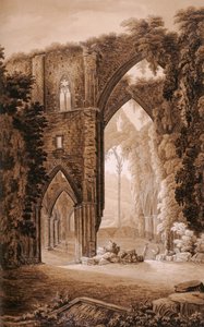Tintern Abbey, William Coxen "Historialisesta kiertueesta Monmouthshiren läpi", painanut T. Cadell, 1801 (wc-kynä ja muste ja grafiitti paperille) tekijältä Richard Colt Hoare