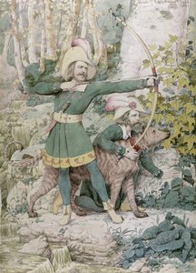 Luonnos Robin Hoodista, 1852 (wc grafiitin päällä paperilla)