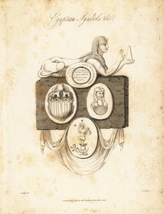 Egyptin sfinksi, skarabekuoriainen, Horus jne., 1823 (kaiverrus)