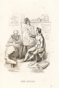 Kuoleman ja taiteilijan luuranko., 1827 (kaiverrus)