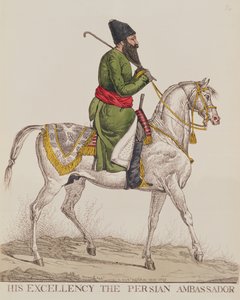 Hänen ylhäisyytensä Persian suurlähettiläs Mirza Abul Hassan Khan toisen suurlähettiläsvierailunsa aikana Lontoossa, 1819 (tulostus)