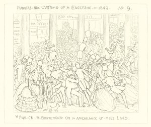 1849, Yleisö on innostunut Miss Lindin ilmestymisestä tekijältä Richard Doyle
