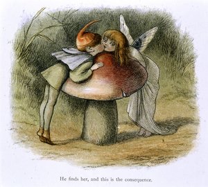 Tonttu ja keiju suutelevat tekijältä Richard Doyle