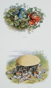 Kiipeilyä ja lepoa, kuvituksia William Allinghamin ja Andrew Langin teoksesta "In Fairyland: A Series of Pictures from the Elf-World" (värilitho) tekijältä Richard Doyle