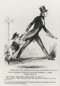 Papa Cobden vie mestari Robertin vapaakauppakävelylle, 1845 tekijältä Richard Doyle