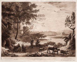 Liber Veritatis: Nro 42, Jokimaisema paimenen ja paimentaren kanssa..., 1774. tekijältä Richard Earlom