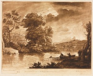 Liber Veritatis: Nro 68, Maisema auringonlaskun aikaan, kun kalastajat piirtävät verkkoa tekijältä Richard Earlom