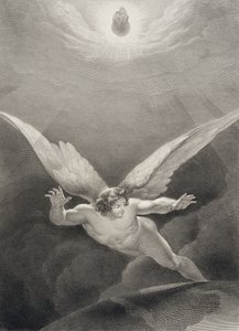 Saatana hyppää taivaan seinien yli, John Miltonin (1608-74) teoksen "Kadonnut paratiisi" ranskalaisesta painoksesta, kaiverrettu Nyonissa, julkaistu 1868. tekijältä Richard Edmond Flatters