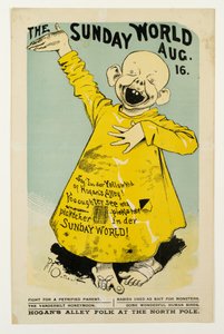 The Sunday World 16.8.: Sano, Im der Yellow Kid of Hogans Alley..., n. 1895-98 litografia. tekijältä Richard Felton Outcault