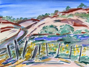 Dry Hills, Pohjois-Kalifornia, 2021 (akvarelli paperille) tekijältä Richard Fox
