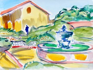 Isä Serran patsas ja suihkulähde, Carmel Mission, 2019