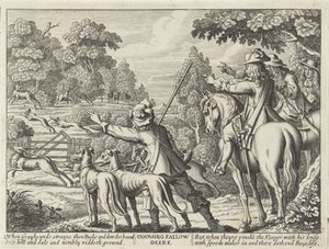 Herten gejaagd door jachthonden Coursing Fallow Deere (otsikko esineessä) Jacht Partijen (sarjan nimi) Useita metsästys-, hawking- ja kalastustapoja englannin kielen mukaan (sarjan nimi) tekijältä Richard Gaywood (possibly)