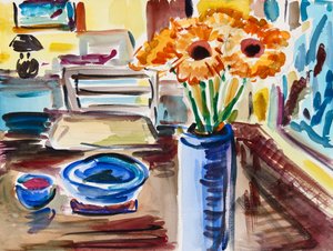 Still Life with Black-Eyed-Susans, 2021 (akvarelli paperille)