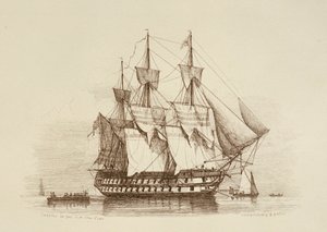 Canopus 80 tykkiä Ensimmäisen luokan 2. luokan, noin 1849 (etsaus).
