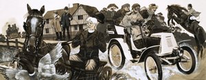 Kyläläisiä ja heidän hevosiaan pelotteleva meluisa uusi moottoriauto tekijältä Richard Hook