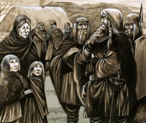 Köyhien anglosaksisten perheiden orjiksi myytyjä lapsia (guassi paperille) tekijältä Richard Hook