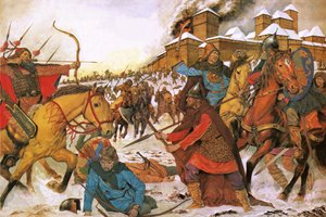 Kiovan kaupungin asukkaat puolustautuvat idästä tulevia nomadisotureita vastaan. tekijältä Richard Hook